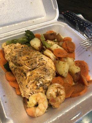 Steamed Salmon fillet combo with veggies. Tasty and healthful.