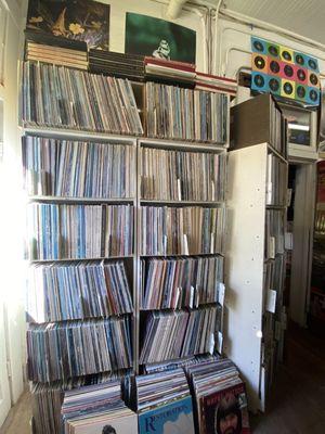 wall of vinyl records