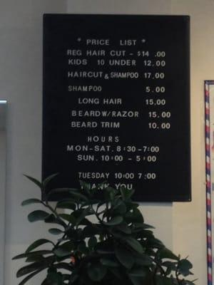 Prices, hours.  Cheap!