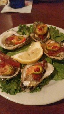 Baked Oysters w/ Bacon, Parmesan, Herb Butter and Jalepeno