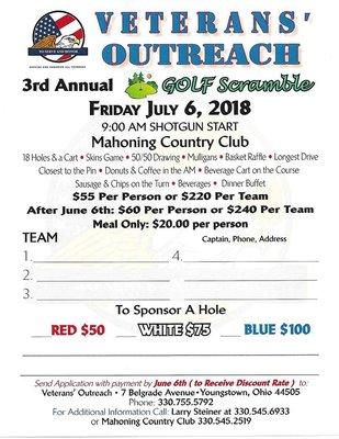 If you like to GOLF, please join us for a great time at the SCRAMBLE that helps VETS IN NEED! July 6th!