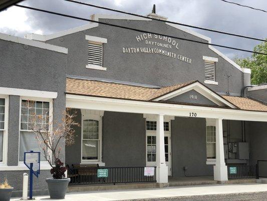 Wednesday, May 29, 2019: front of building (was a former high school; now a community center).