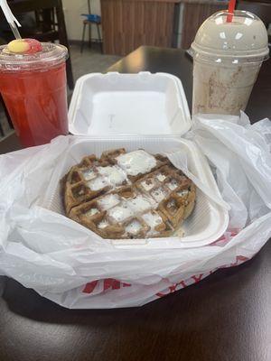 Churro protein waffle/ Gummy worm Energized Tea/Vanilla Chai Latte