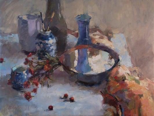 Still Life With Bowl of Water 30x40" oil Artist Ingrid Christensen