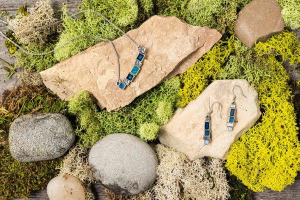 Blue-toned "Stepping Stone" Studio Line necklace and earrings