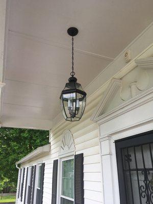 Light fixture installed to replace an old, tarnished brass fixture from the 70's. What a difference!