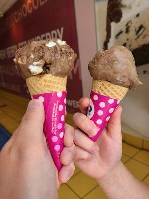 Rocky Road and Peanut Butter N' Chocolate scoops.