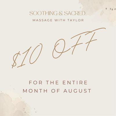 Enjoy $10 off for the entire month of August!