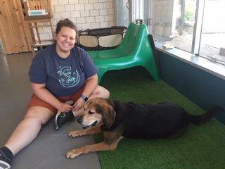 Kathleen training with Messi the hound