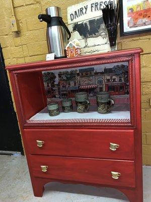 Great little coffee/wine bar.  Just change the drawer pulls.  $100