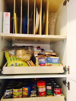 Pantry now holds platters, trays giving us twice the storage space.