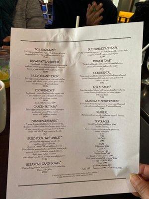 Breakfast Menu