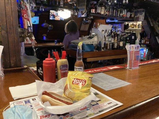 Bar Area. My selection of food and drink.