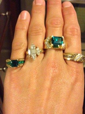 Our wedding rings are the two in the middle custom made from Kay!  We got the two on the outside from Kay as well!