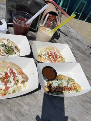 Bang bang fish taco, and shrimp taco. Cajun Shrimp taco. Beef Birria Tacos.