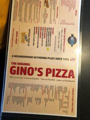 Front of the Menu