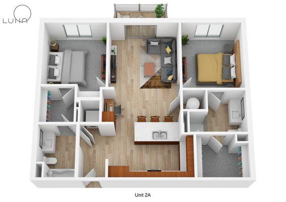 Two Bedroom Floor Plan 3D