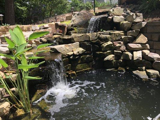 Koi pond with waterfall