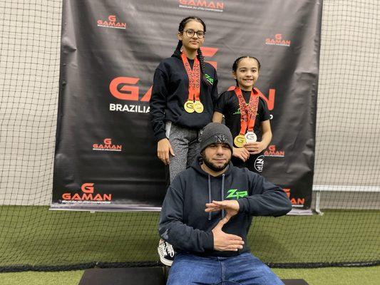 Thiago has two student go to a local tournament and they both placed in both divisions in of the young athletes took double gold.