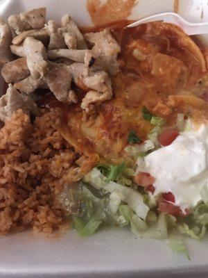 3 stacked enchiladas. Spicy hot!  Yum!