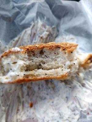 The inside of my bagel. You can see where it is dry. I make homemade bagels with parmesan, and this would not be considered normal.