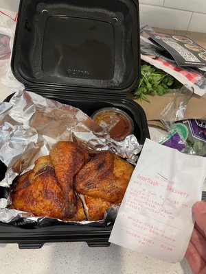 1/2 a chicken when the receipt CLEARLY SAYS FULL CHICKEN.