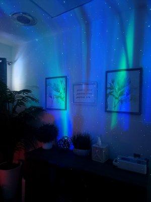 The Aurora Borealis light show is a favorite amongst our patients, with custom colors available.