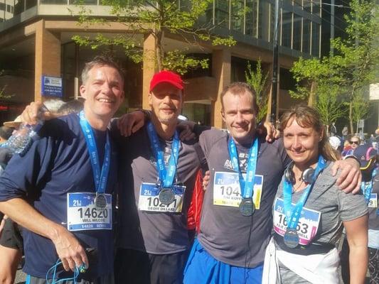 Julie Leffingwell, Will Wilcox, Geoff Dillard and Tim Koffler after crossing the finish line of the May 4th race in Vancouver...