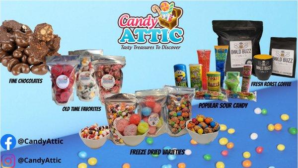 Something for everyone!  Freeze Dried Candy, Chocolates, Old Time Candy, Nuts & More!