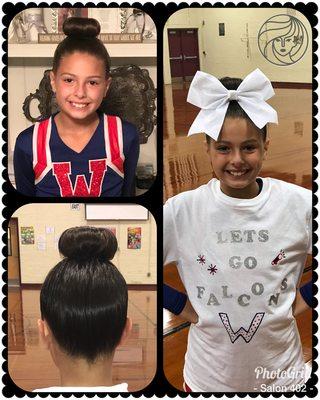 We love all types of updos! This cute Top Bun fit for any formal event or a cheer competition!!