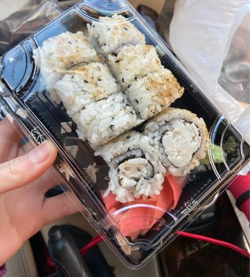 Baltimore roll- sushi with real crabmeat in it. Taste great and not dry.