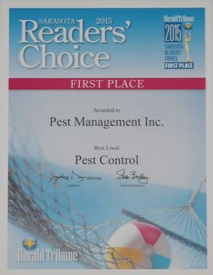 Voted #1 in Pest Control by the Sarasota herald Tribune in 2015!