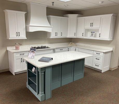 Come visit us at our new showroom!  This is our custom Kitchen with a two-tone look!