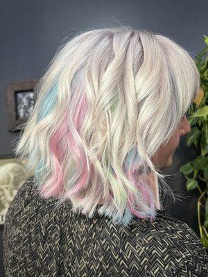 Icy platinum with peekaboo pops of color.