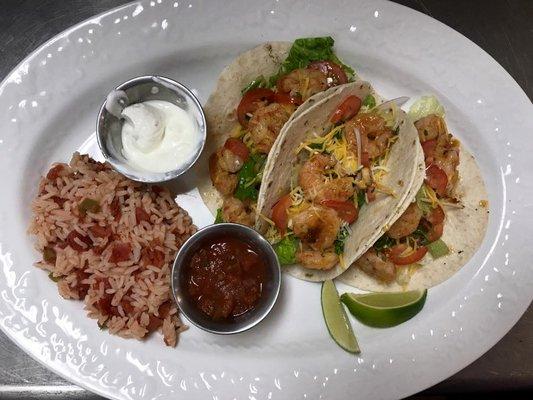 Shrimp tacos made with fresh and local shrimp!