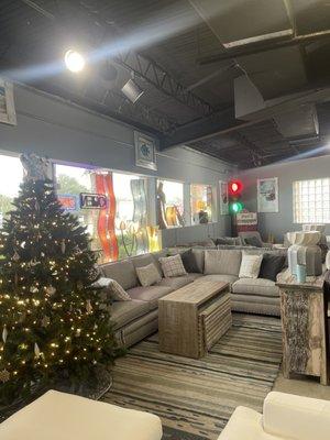 Sectionals, sofas, accent cabinets, rug samples, Christmas Tree