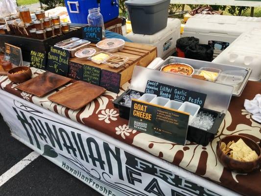 Goat cheese, salsa, and honey to taste @Hawaiian Fresh Farms booth