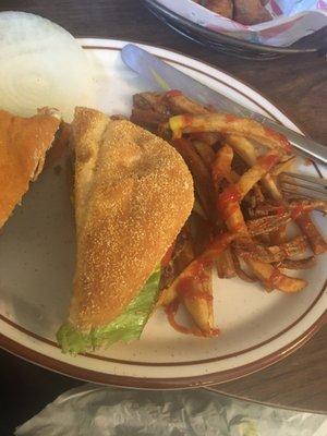 Burger and fries. Good!