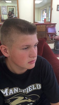 Hair by Patricia at Roy's Hair Shop. (Flat top hair cut).