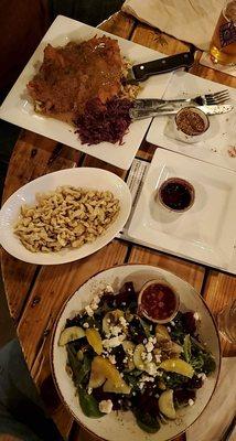 Jagerschnitzel, spätzle, and beet salad