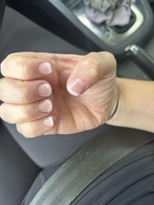 Dip manicure on my natural nails with white tips.