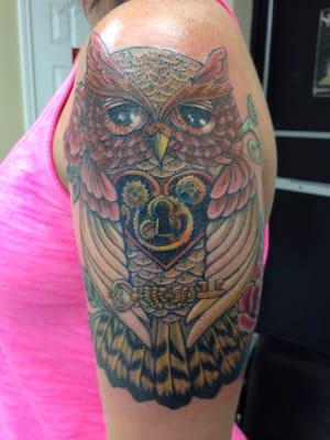 Love my owl tattoo by Red!! Have been to this shop many times and it is very clean and the staff is very nice!!!