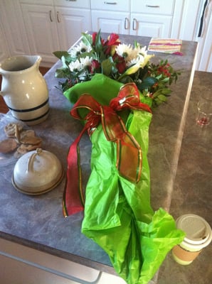 My husband brought home a HUGE bouquet from Dandridge Flowers. It took two vases to fit them.