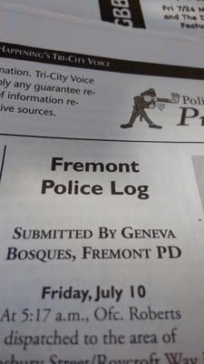 Fremont Police Log better known as "crime report"