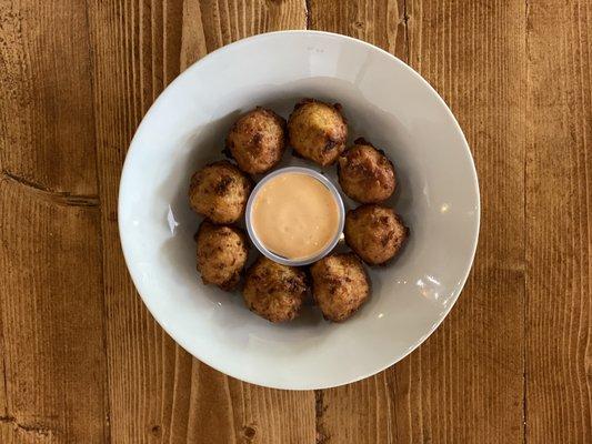 Conch Fritter Balls and conch sauce