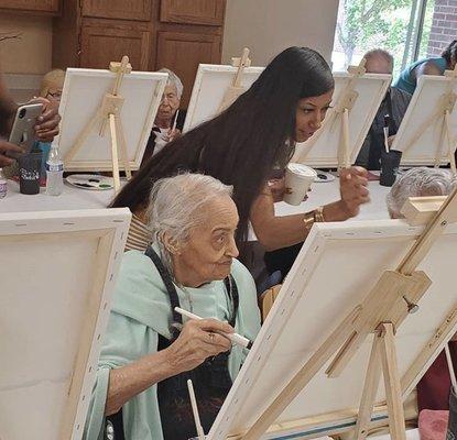 Painting with my grandma during their art class at the retirement home...for her 101 bday!