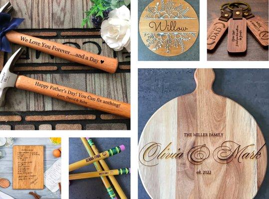 Custom engraving and personalized gifts.  The Honeygood offers engraved wedding invitations and favors as well as unique holiday gifts.