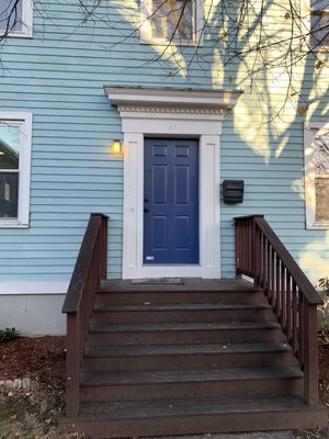 Front door color change.  Red to blue.