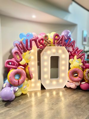 All the pretty details in this ballon wall for Chloe's 10th sleepover spa party.