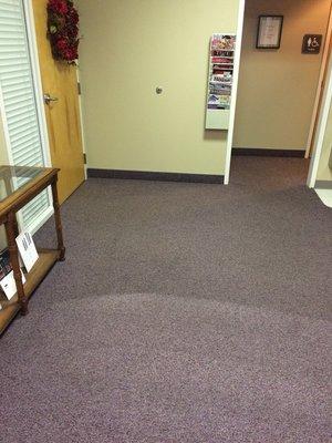 Half cleaned commercial carpet cleaning in doctors office